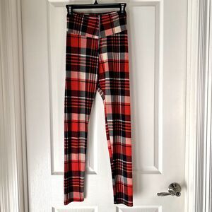 Topia Womens Sz Small Leggings Active Checkered Plaid Red & Black Goth Punk Emo